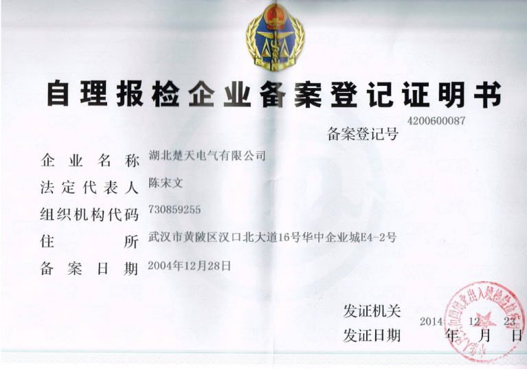 Self-inspection Inspection Enterprise Filing Registration Certificate